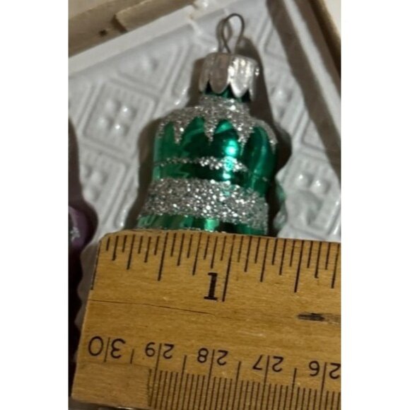 Glass Christmas Bell Ornaments By European Craftsmen Set Of 10 Hand Decorated - Picture 8 of 9